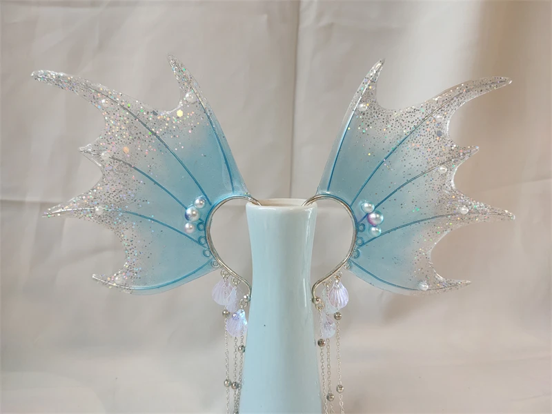 ใหม่นางเงือกหู COS Gradient Shark Ears Headdress Fairy Wizard อุปกรณ์เสริมผม Shark Ears Mermaid Props Photo คอสเพลย์