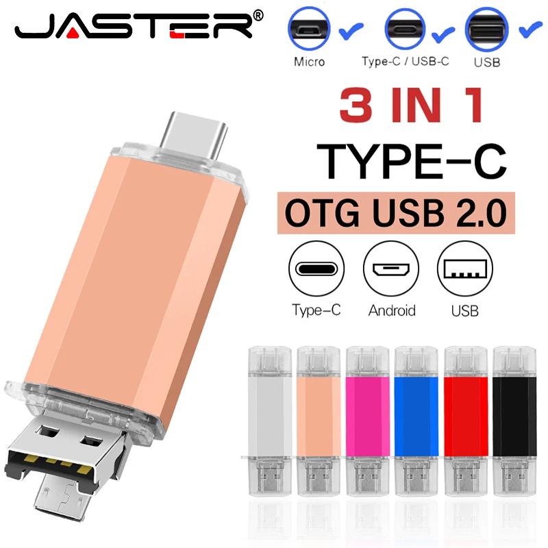 3 IN 1 High Speed OTG USB Flash Drive TYPE C Pen Drive 64GB 32GB 16GB 8GB Pendrive USB 2.0 Memory Stick For IPhone 15 USB Stick