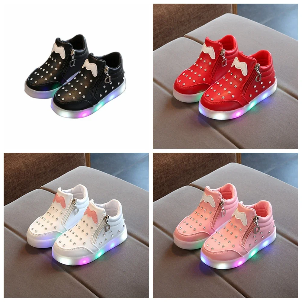 Led Luminous Shoes For Girls Kids Princess Children Sneakers With Lights Glowing LED Toddler Shoes For Girls Baby EUR Size 21-36