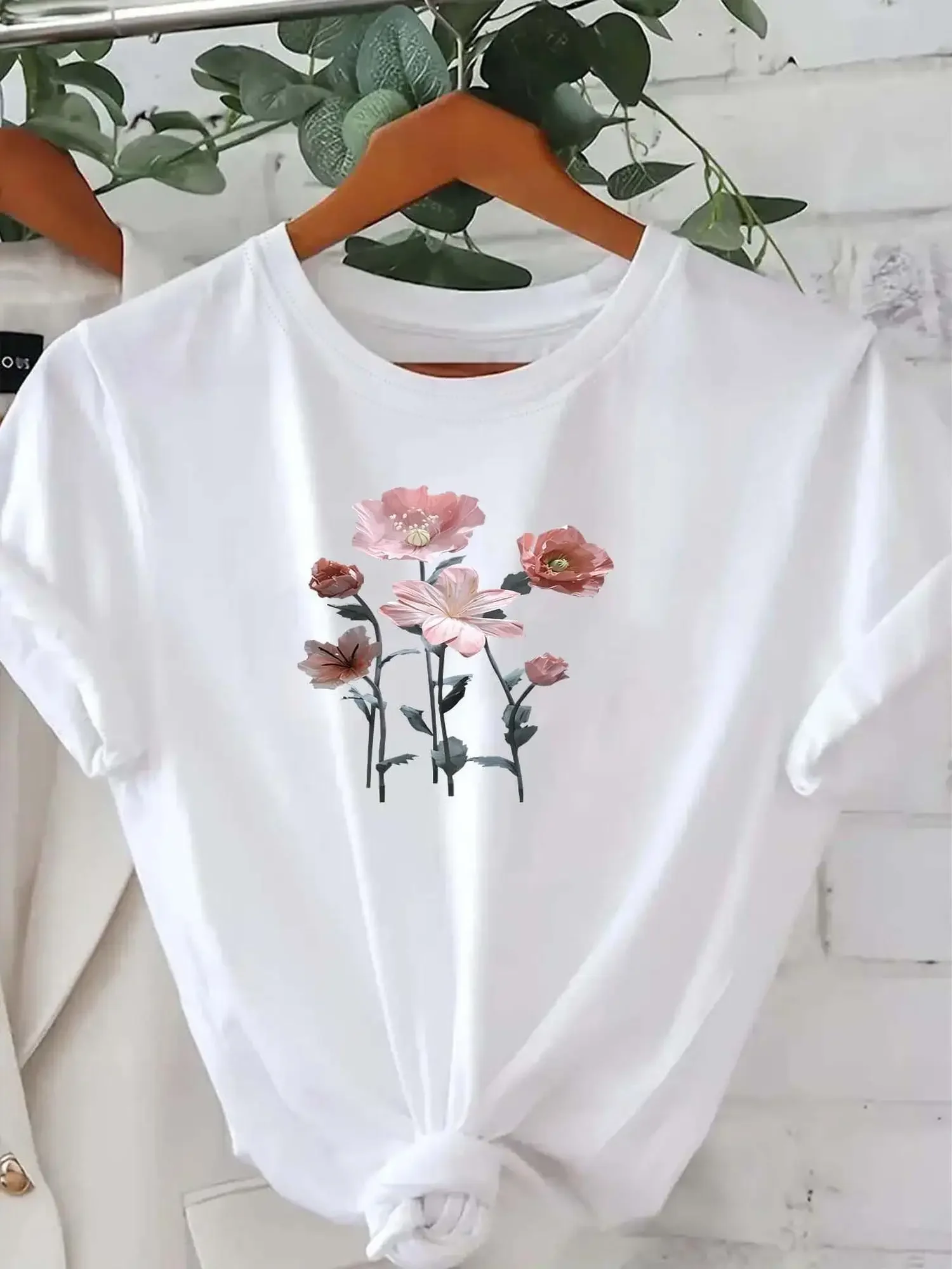Plus Size Women's Floral T-Shirt Harajuku Short Sleeve Casual Women's T-shirt Clothing Street Tops Tees Aesthetic Clothes