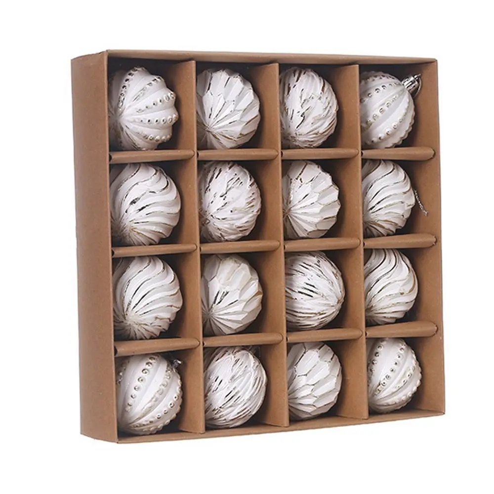 16pcs 6cm Painted Christmas Balls Set White Cartoon Electroplated Christmas Hanging Balls Elegant DIY Merry Christmas Tree Decor