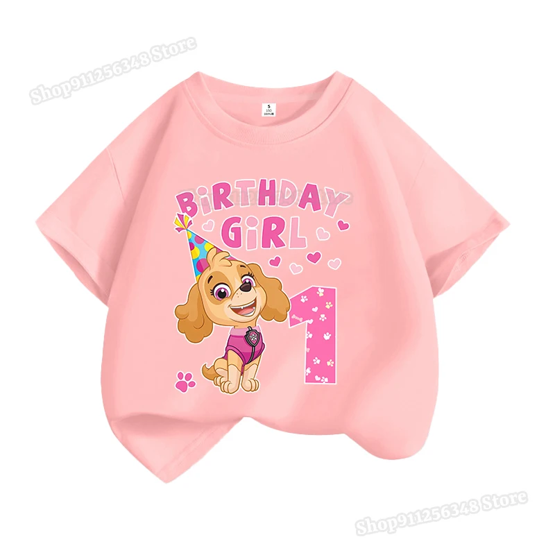 باو باترولز عدد 1-10 تي شيرت مطبوع للفتيات ملابس أنيمي الشكل سكاي عيد ميلاد سعيد تي شيرت الصيف قصيرة الأكمام هدية علوية