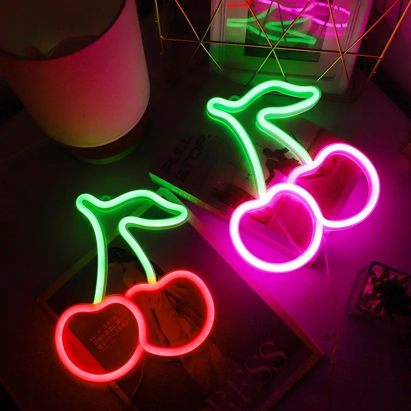 Cherries Neon Lights for Kids Gifts Cherry Neon Signs for Home Wall Decor, Cute Fruits LED Signs for Kids Room Party Decoration