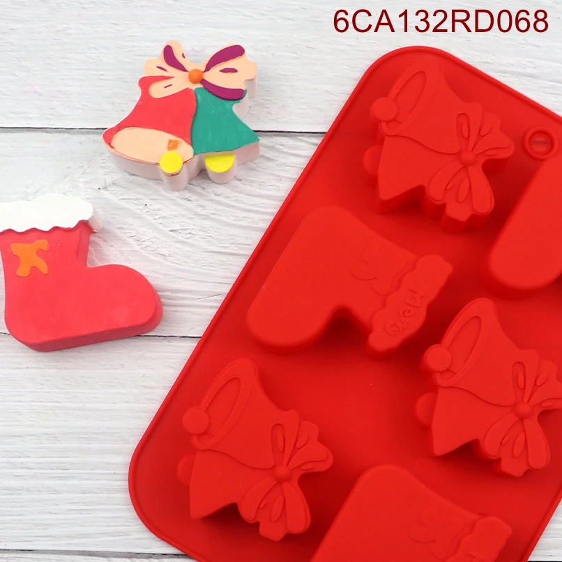 20PCS/LOT Wholesale ReadStar 6CA132RD068 6 Cavities Christmas Stocking 6 Holes Baking Mould DIY Soap Mold