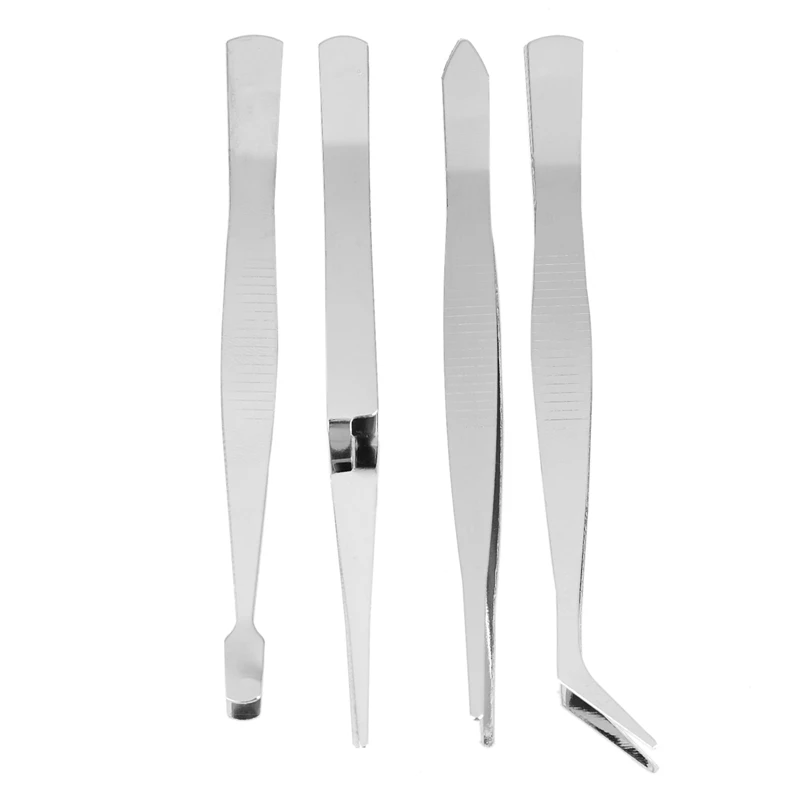 12Pcs Precision Tweezers Stainless Steel Thick Electronics Forceps Eyebrow Tweezers Anti-Skid Makeup Repair Multi Tools