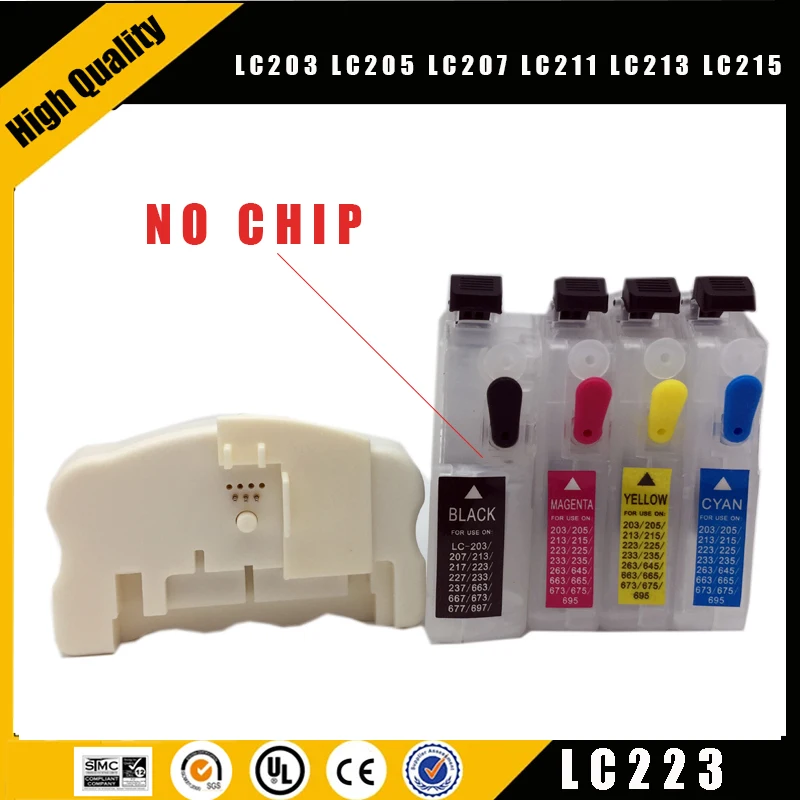 einkshop Refillable Ink Cartridge + QE-665 Chip Resetter For Brother LC203 LC205 LC207 LC211 LC213 LC215 LC217 LC223 LC225