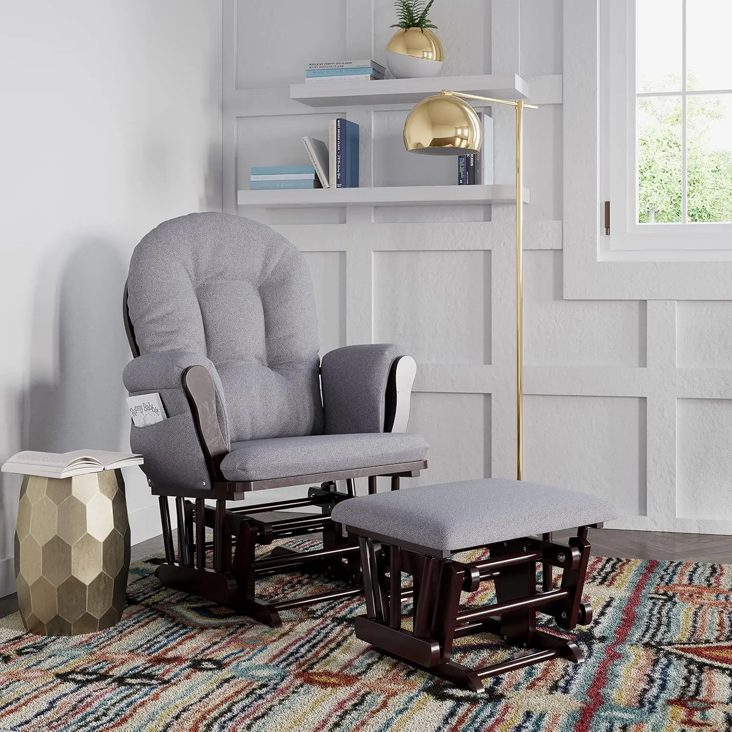 Planador de argola premium e otomano – Almofadas acolchoadas com bolso de armazenamento, Smooth Roc