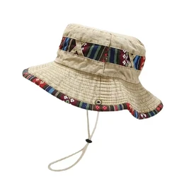 2023 New Bucket Hats Man Women Beach Anti-Sun Panama Mountaineering Travel Fisherman Hats Retro Print Summer Sun Hat Outdoor