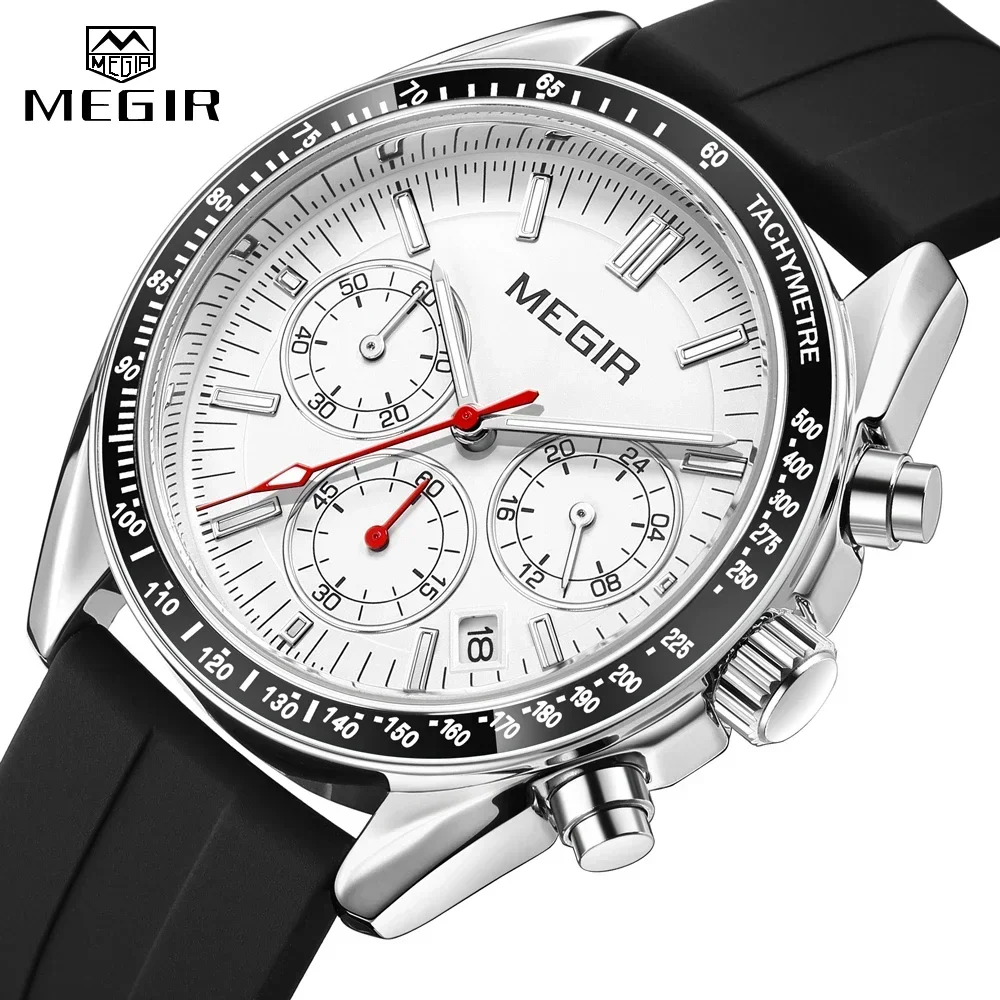 MEGIR Fashion Chronograph Men Watches Top Brand Watch Male Waterproof Silicone Band Quartz Sports Wristwatch Timepieces Clock