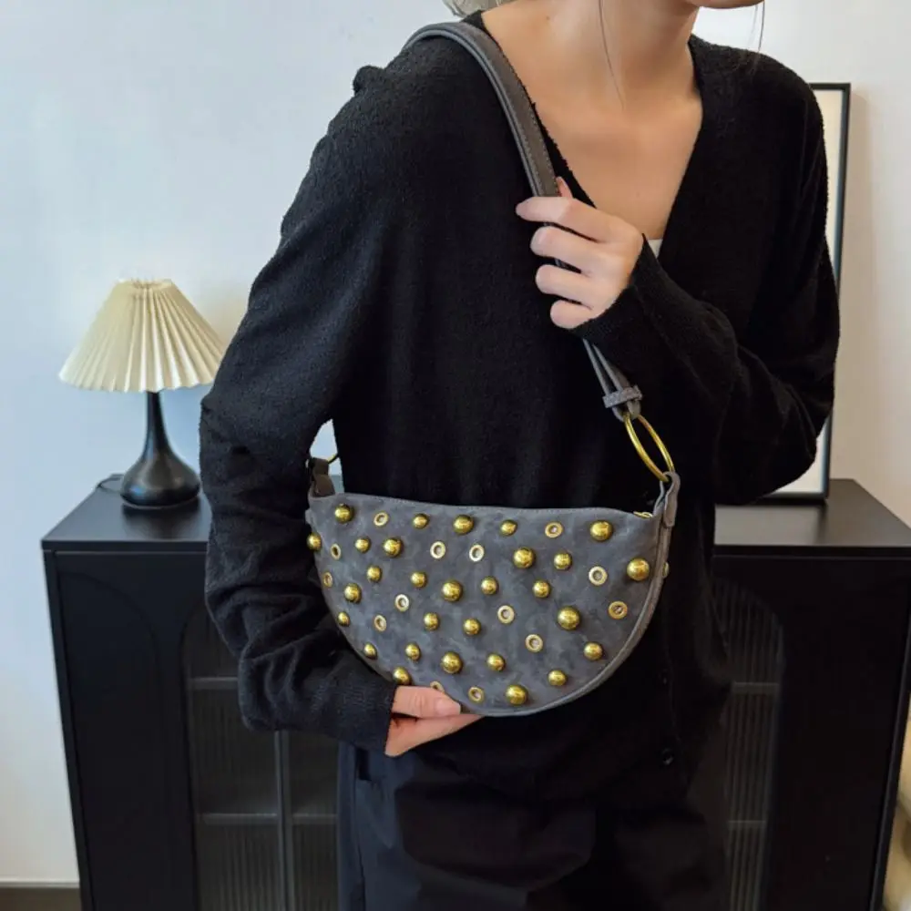 

Portable Metal Stud Rivet Crossbody Bag Spicy Girl Punk Style Y2k Shoulder Bag Korean Style Hollow Underarm Bag Girl