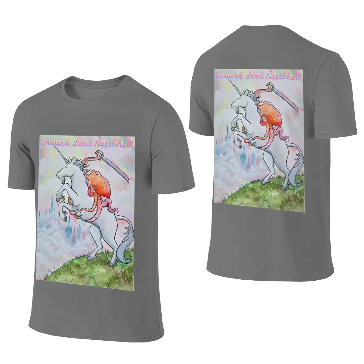 Onward Land Narwhal! Home Reversible T-shirt Fresh Youthful Feeling Fun Prints Basic Tee