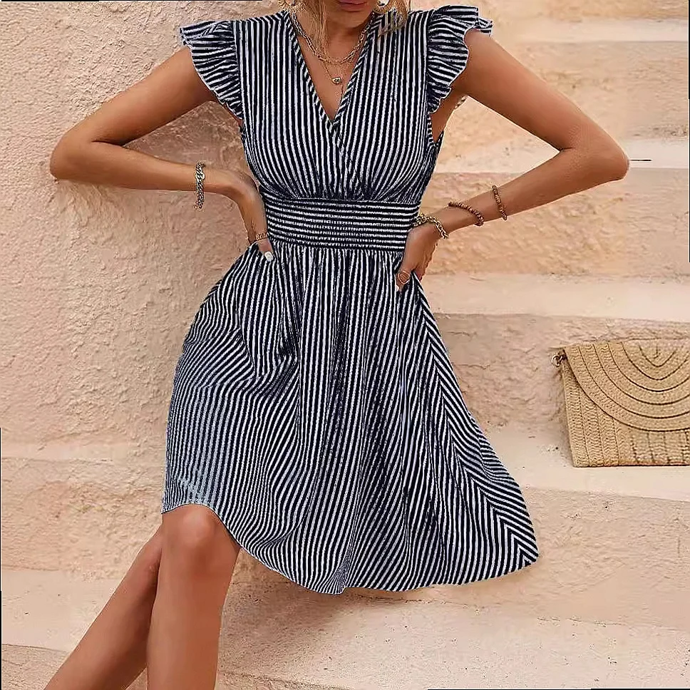 Vibrant Summer V-Neck Dress High Quality Fabric Bodycon Flared Dresses Multiple Colors Casual Party Evening Dresses