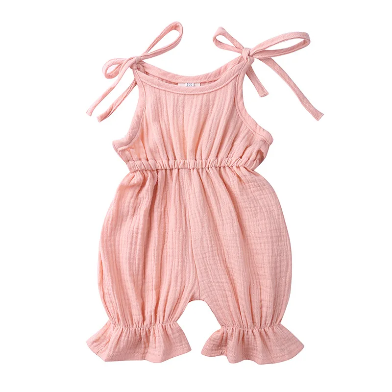 New Summer Newborn Casual Clothes Baby Girls Solid Lace-up Sleeveless Cotton Linen Rompers Infant Toddler Cute Jumpsuit Clothing