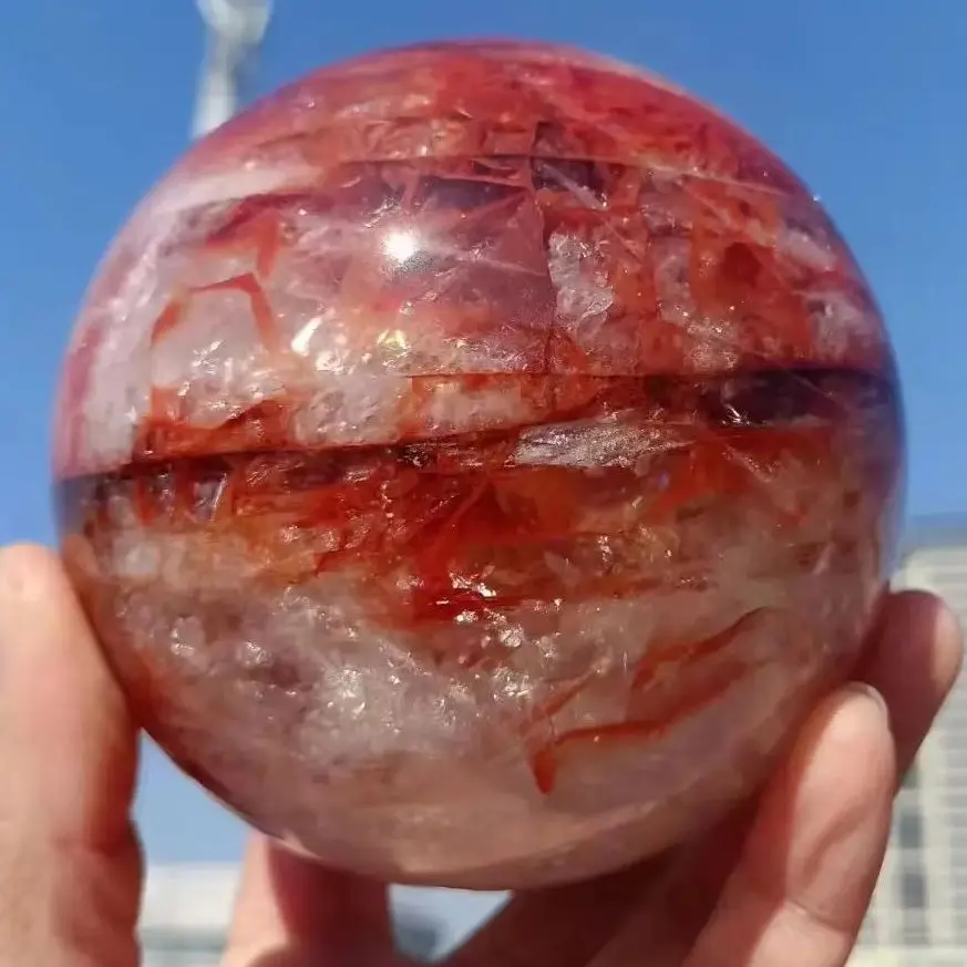 

Natural Red Stone Quartz Ball, Red Crystal Raw Stone Polishing Red Glue Flower Ball, Mineral Reiki Treatment, Degaussing Ball