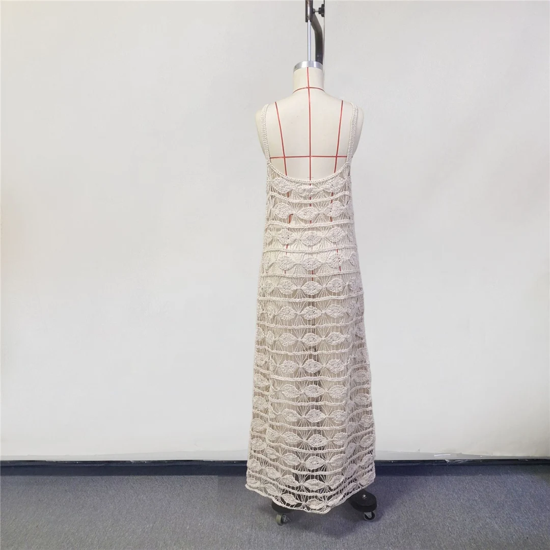 2026 Ausgesticktes Häkel-Strick-Tunika-Strandkleid, Strandmode, Damen-Strand-Cover-Up, V6279 – Detail 13