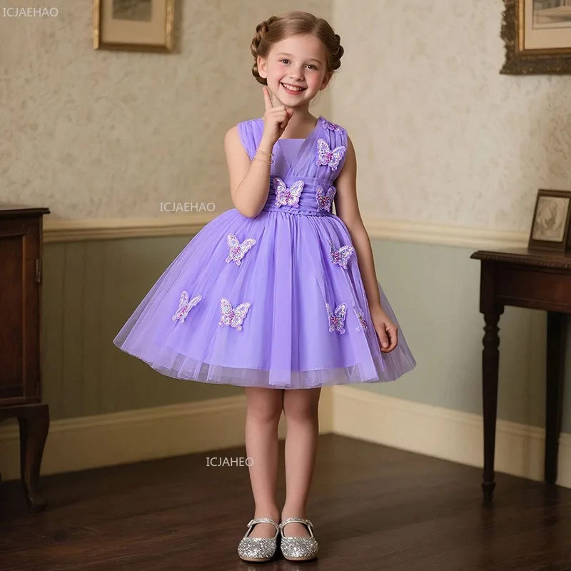 أطفال بنات الأميرة حزب ثوب الأطفال زهرة فتاة فستان الزفاف لعيد ميلاد أداء البيانو المضيف مساء مهرجان زي
