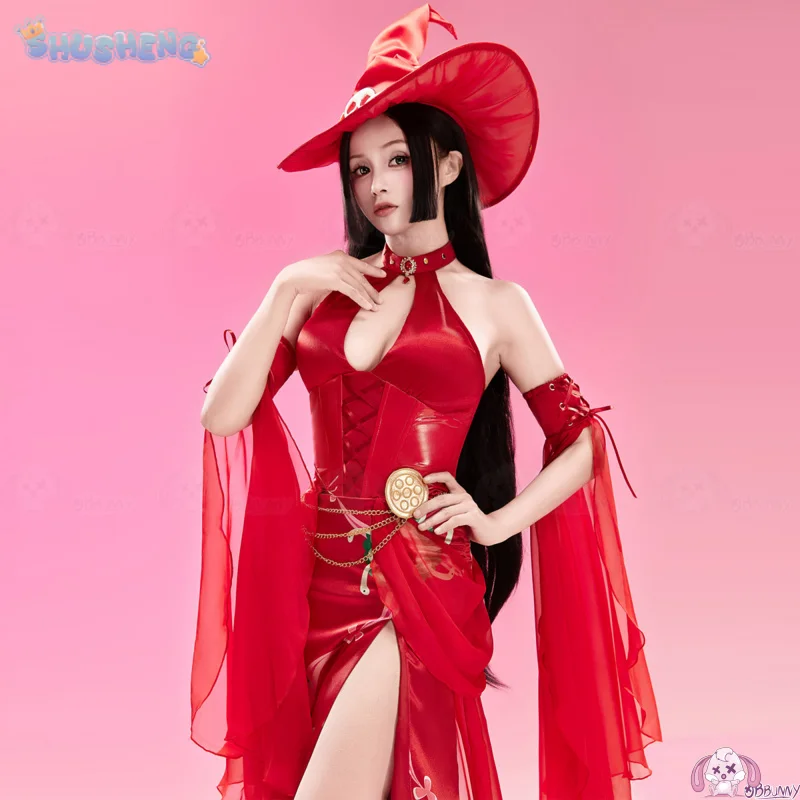 

New Boa Hancock Pirate Empress Anime OP Cosplay Costume Adult women sexy red dress hat accessories sleeves Halloween party set