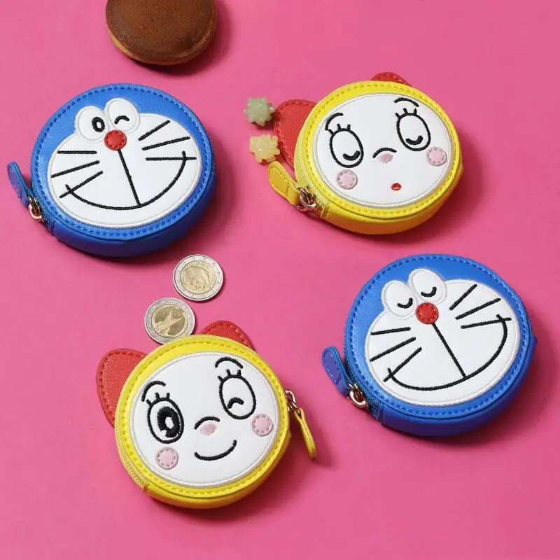 

Круглый вышитый кошелек для монет Kawaii Doraemon, милая мультяшная сумка для хранения монет в виде кота, подарок на день рождения для девочек и мальчиков