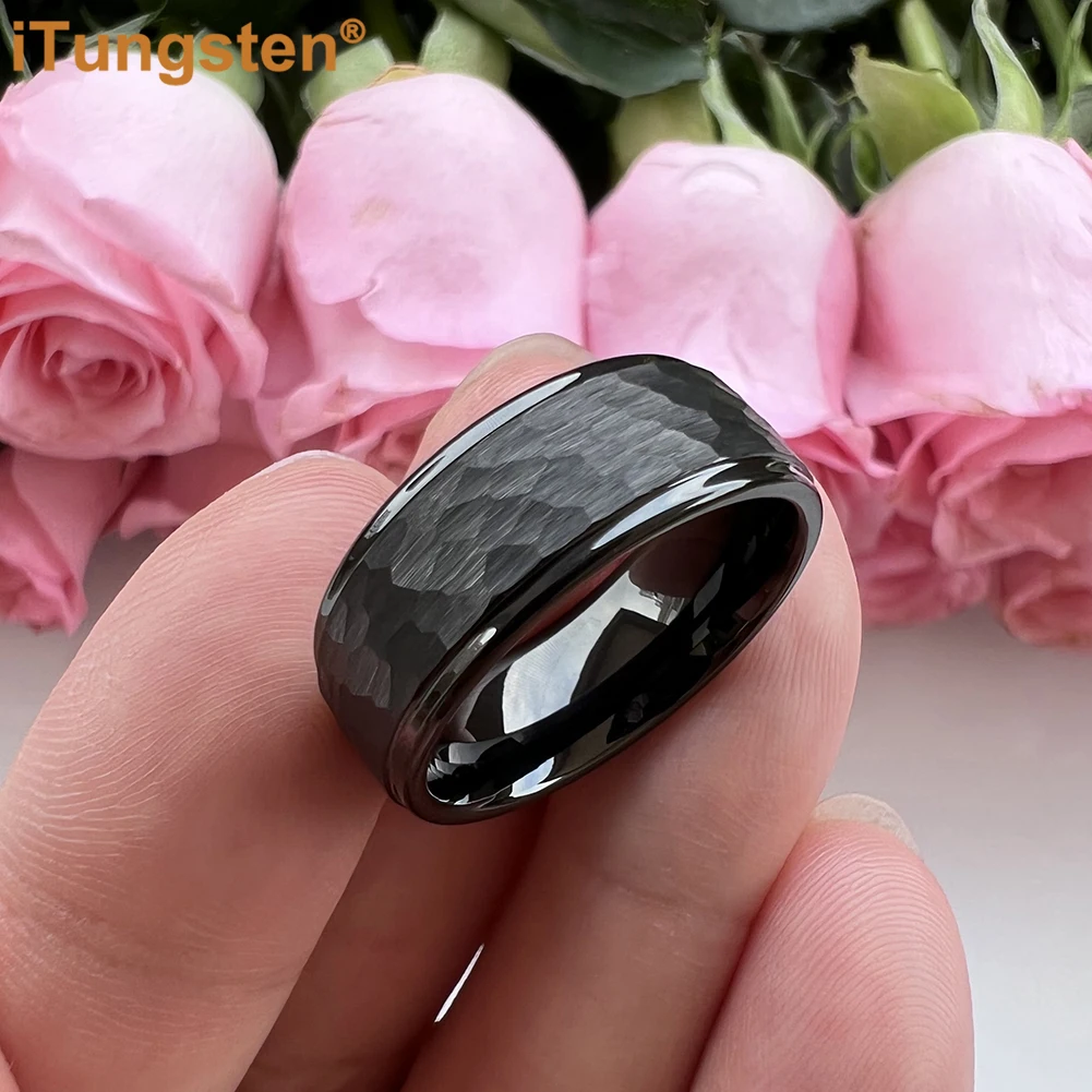 ITungsten 6 مللي متر 8 مللي متر الرجال النساء التنغستن خاتم الخطوبة العصرية مجوهرات نغمتين حواف متدرجة مطروق النهاية الراحة صالح #2