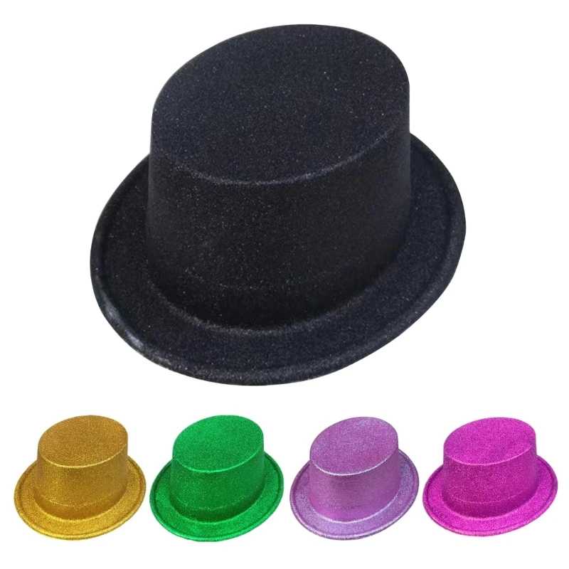 Magician Top Hat Jazz Fedora hat Bowler Top Hat Solid Color Party Show hat Flickering Glitter Top Hat for Kids perform