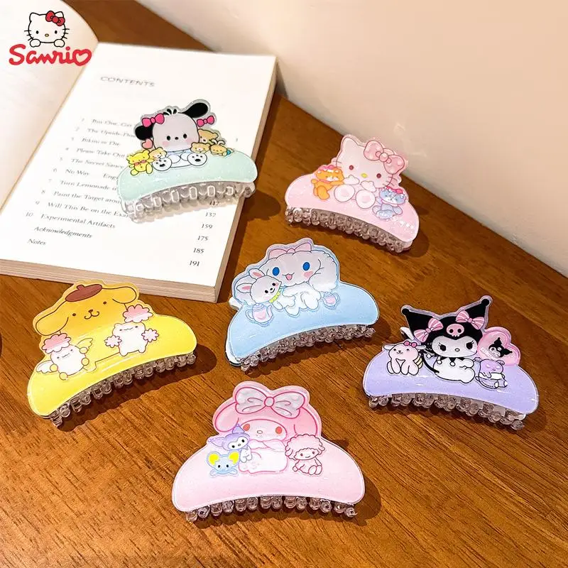 Anime Sanrio Kuromi Acrylic Clip Hello Kitty Cinnamoroll Hairpin Melody Pochacco Pompompurin Clip Girl Hairpin Shark Hair Clips