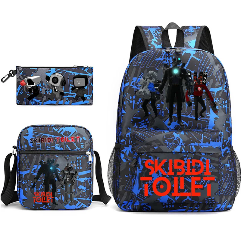 3pcs Skibidi Toilet Backpack Printe Outdoor Sport School Bag Capacity Travel Laptop Rucksack Unisex Shoulder Backpack Casual