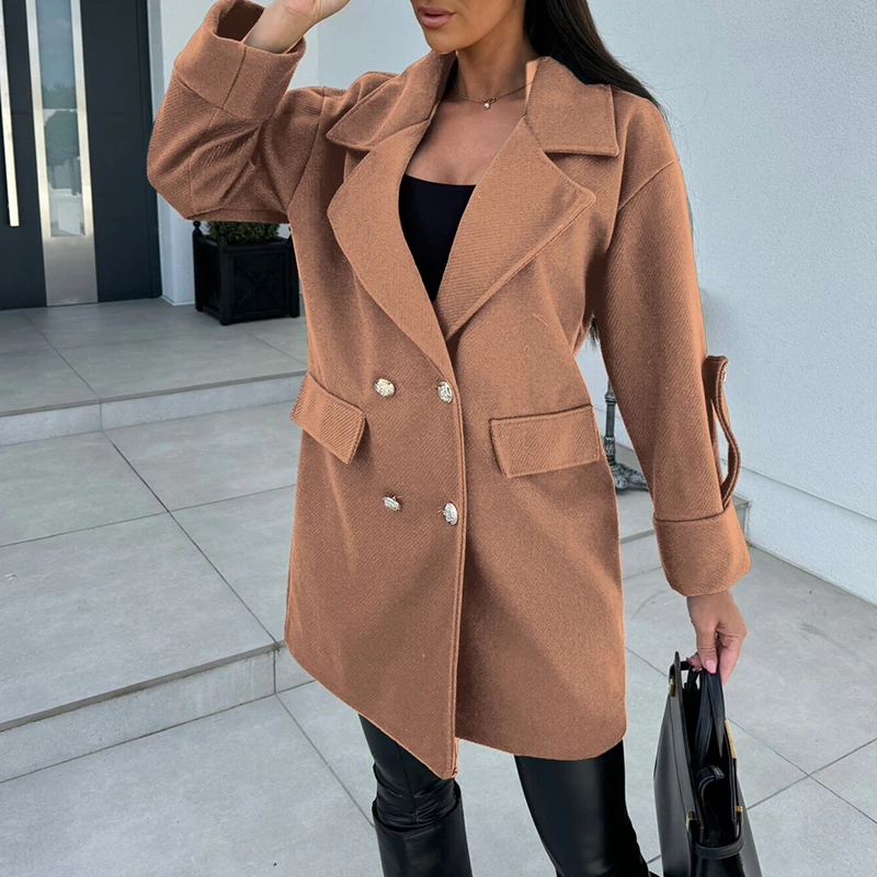 Herbst elegante Revers Kragen Pendel jacke Frauen lässig Langarm gerade Mäntel Winter Frauen Mode Zweireiher Outwear