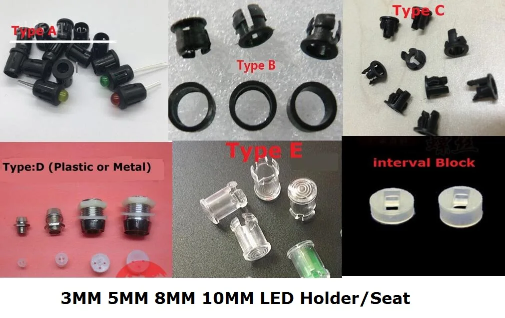 50PCS 10MM 8MM 5MM 3MM LED Diode Holder F10 F8 F5 F3 Seat Clip Blace Plastic Bezel Panel Display Interval Block PC Metal Chrome 