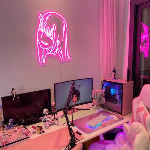 애니메이션 제로 투 걸 LED 네온 사인, 핑크 라이트, USB 5V 맞춤형, 귀여운 LED 네온 사인, 방 벽걸이 장식 램프, 13x16.3 인치