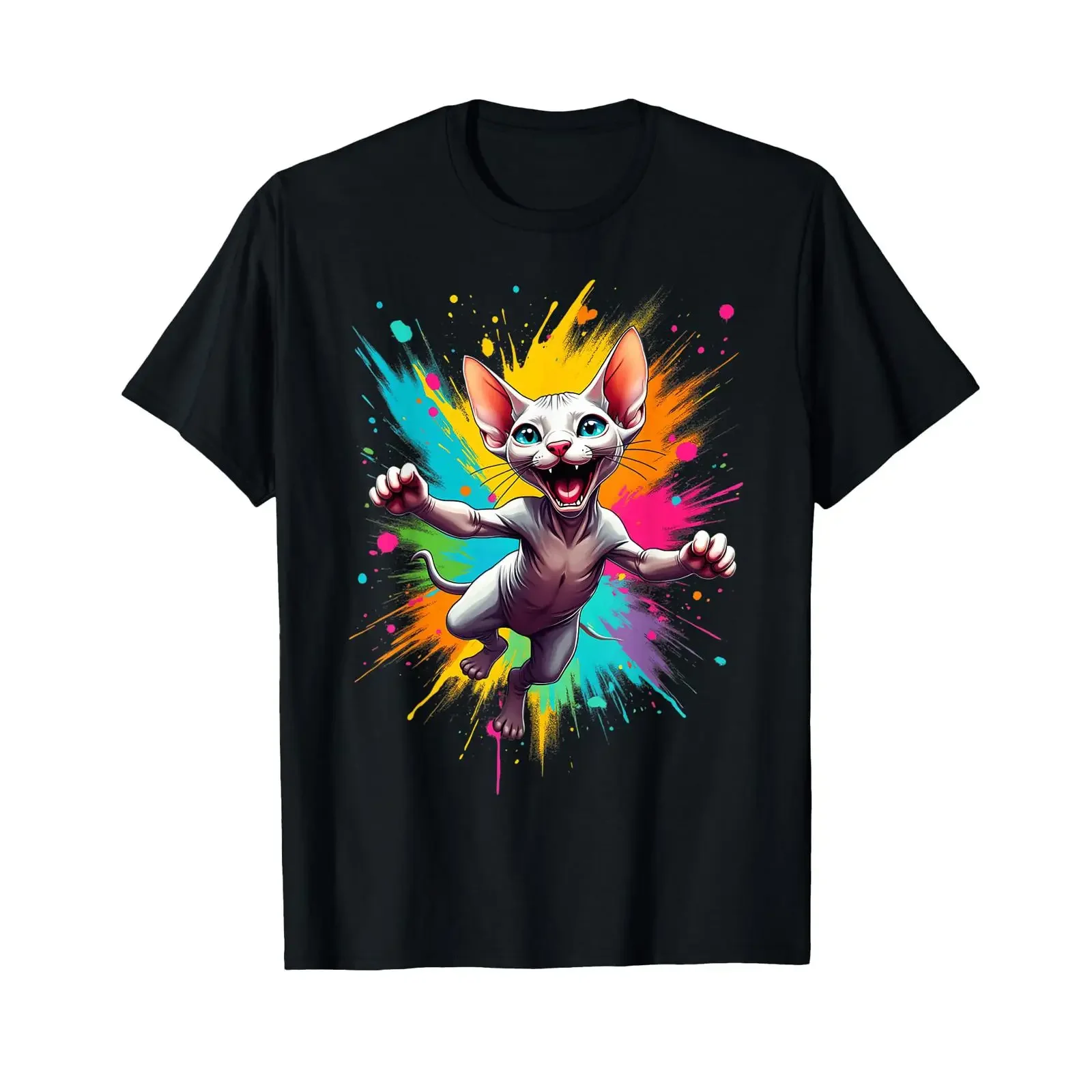 Springendes Design für Sphynx Katzenliebhaber lustige Katze T Shirt vintage Washed Stretched Top For Everyday Wear graphic