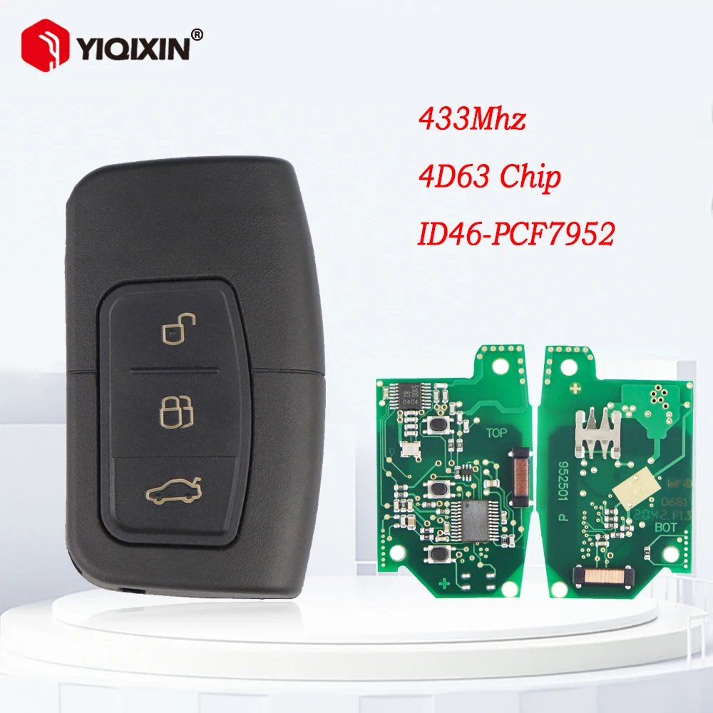 

Пульт дистанционного управления 433 МГц для автомобилей Ford Focus 2, 3, Mondeo, Galaxy, Fusion, Fiesta Mk7, C-Max, S-Max, Escape, Kuga с чипом ID46 PCF7952 4D63, 80 бит