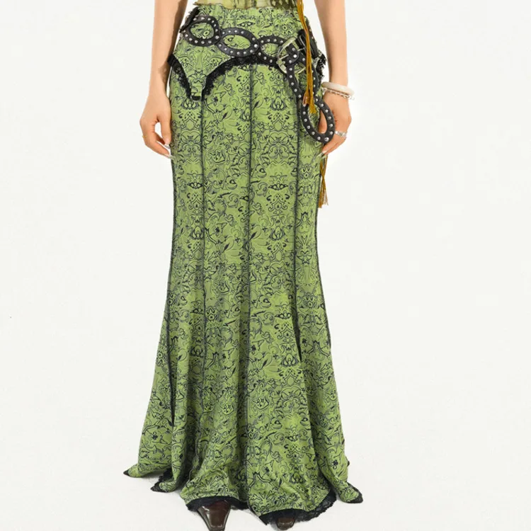 Nepal Green Plant Printing Suspenders Vest Tops Womens fashion Summer Wearing Outside Hottie Wrap The Buttocks Skirt