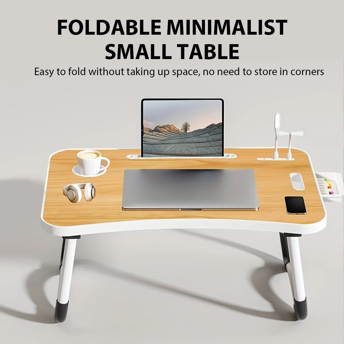 Extra Large Multifunctional Foldable Laptop Bed Desk - Multifunctional Tray Stand with Cup Holder and Drawer Stable and Durable