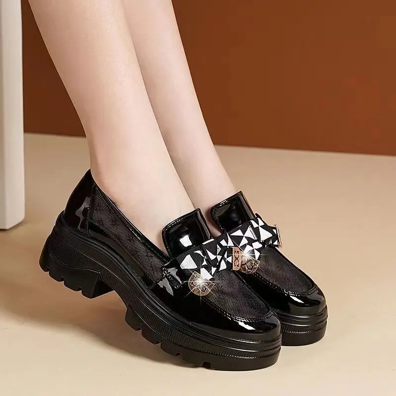 Round Toe Loafers Shoes for Women High Heels Platform Mesh Breathable Woman Pumps Summer 2025 Popular Vacation Shoe On Promotion
