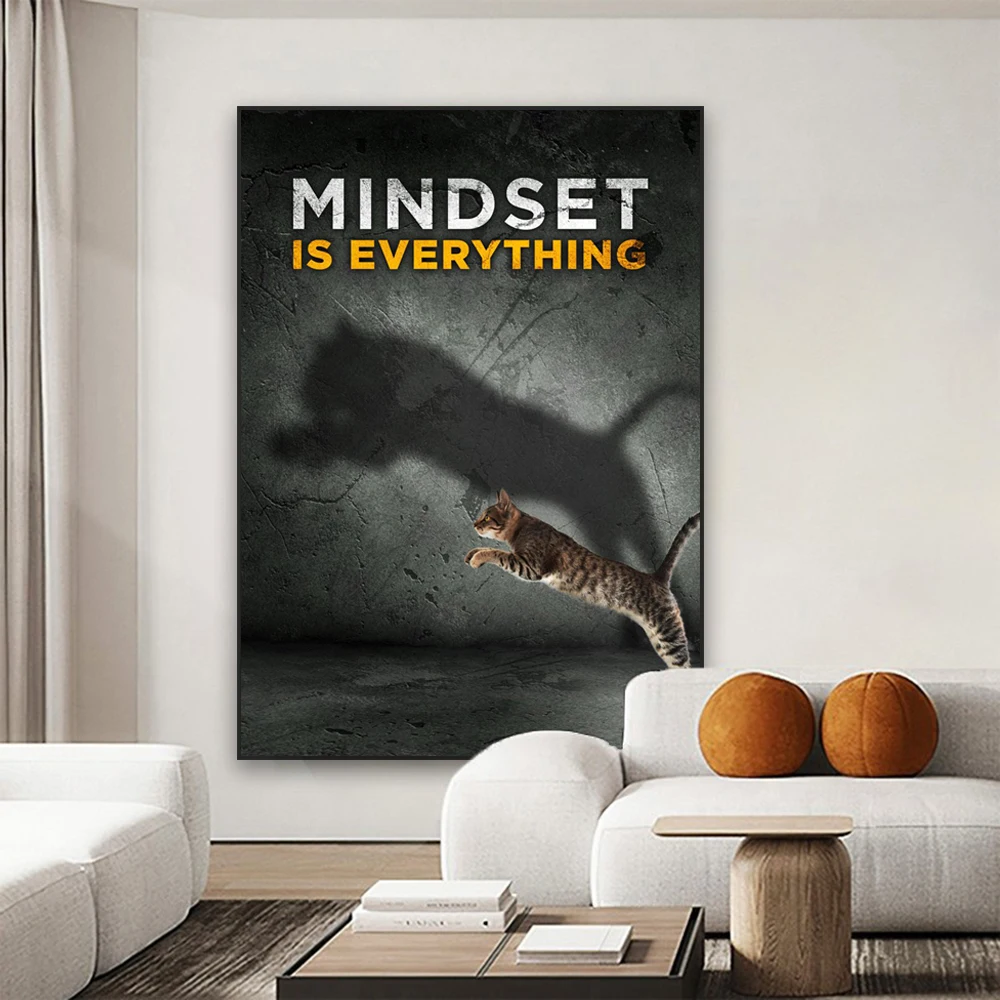 Inspirational Wall Art Canvas Painting Mindset is Everything Motivational Quote Print Success Office Animal Poster Home Decor