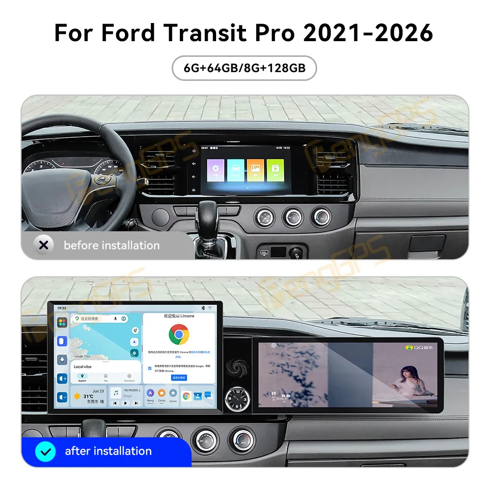 Car Accessories Radio For Ford Transit Pro 2021-2026 Android Auto GPS Navigation Multimedia Stereo Receiver Head Unit Offline