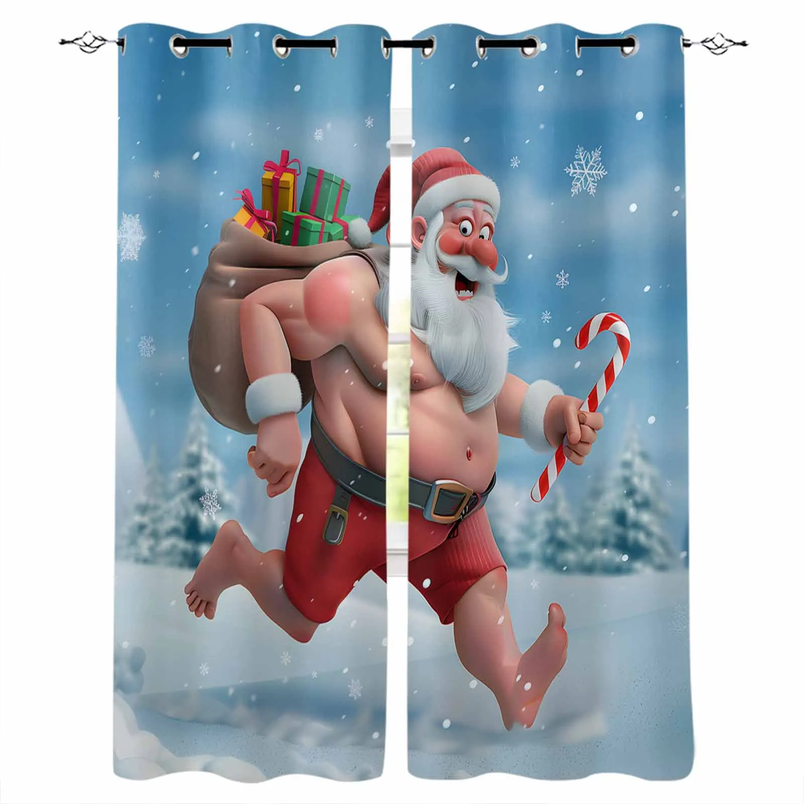 Santa Claus Running Naked On Christmas Day Curtains For Living Room Kids Bedroom Window Curtain Hall Drape Long Cortinas