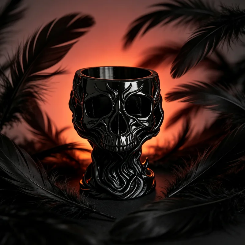 Gothic Smoke Skull Tall Storage Cup, Black 3D Embossed Skull Candle Holder, Multifunctional Desktop Storage Box, Dark Style Decoration for Bedroom, Bar, Halloween Party