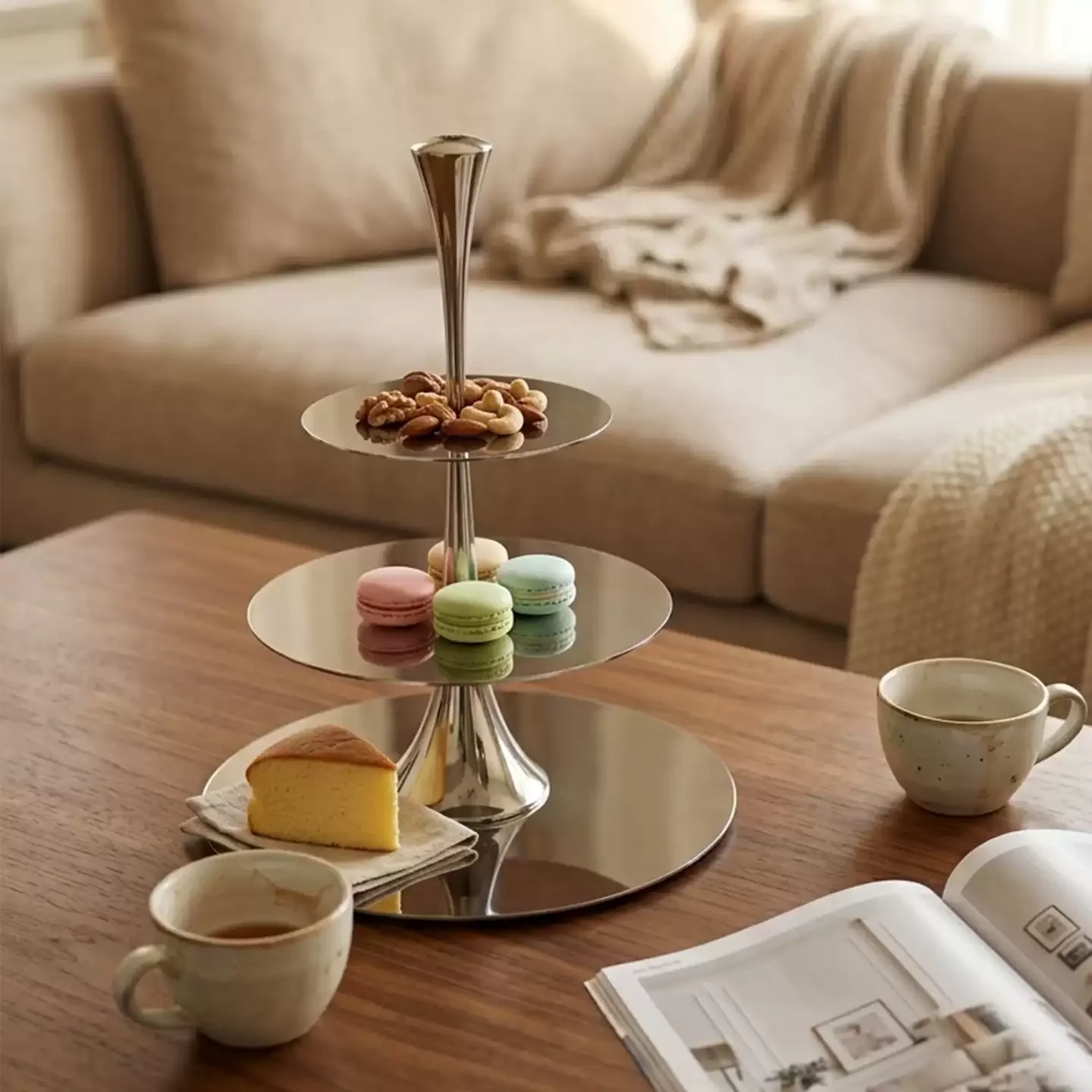 Multi-layer afternoon tea snack rack 304 stainless steel light luxury high-end feeling, hotel cake dessert rack