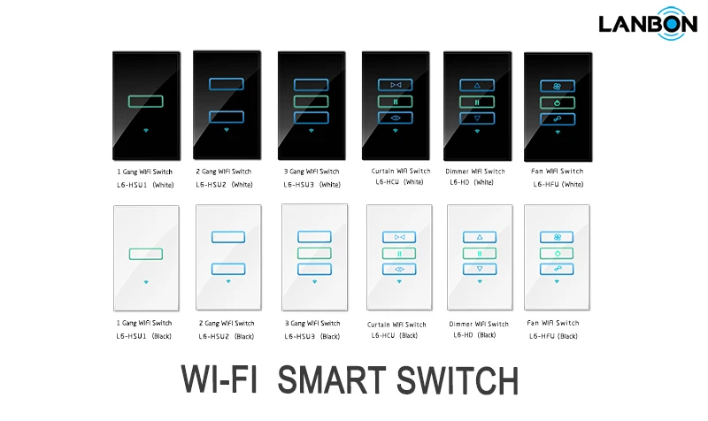 LANBON US Standard L6 Series vidrio blanco 1 Gang 1 vía luz Interruptor táctil de pared interruptor eléctrico para Google Home y Alexa