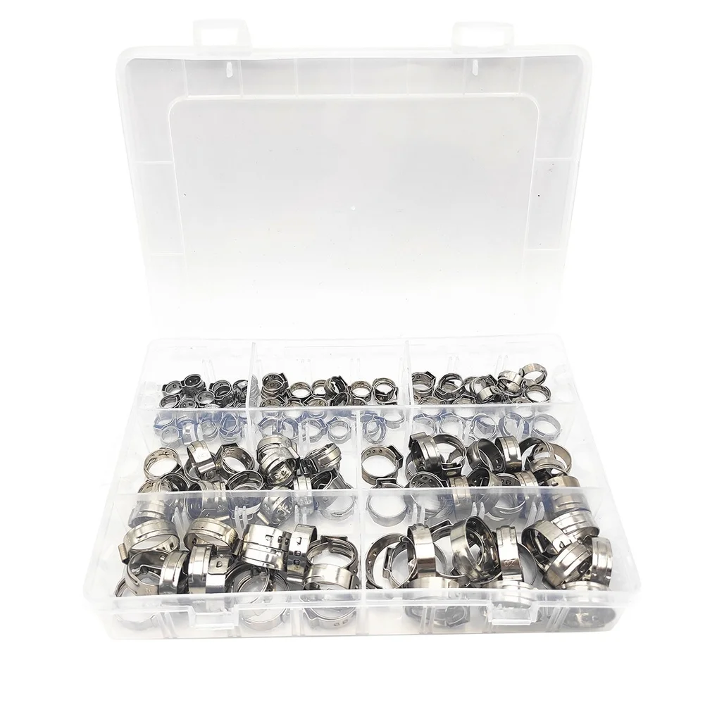 130pcs Stainless Steel Single Ear Hose Clamp Set For Automotive, Plumbing And Industrial Pipes Fastening Applications