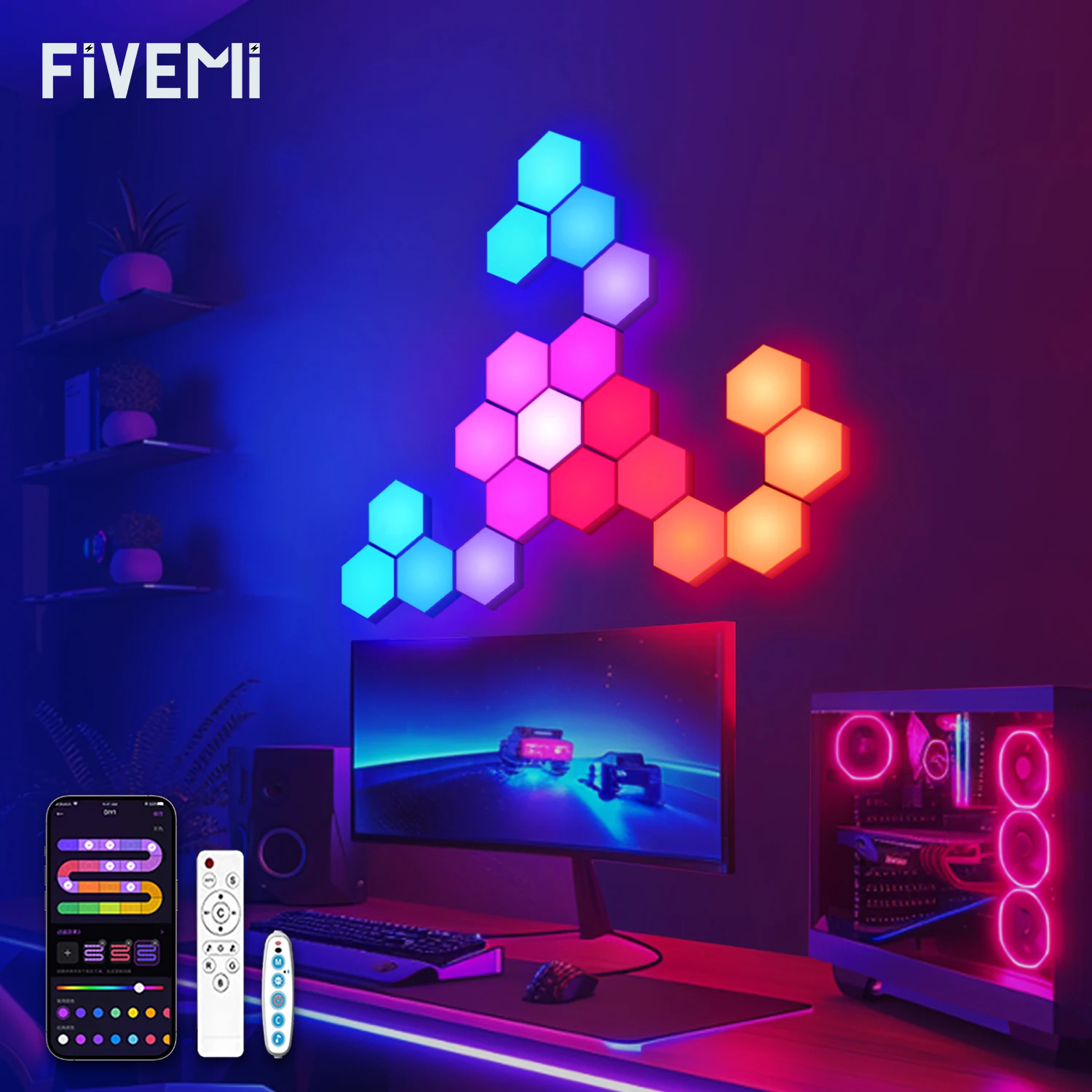 

8/12/20 PCS Smart Hexagon Wall Light Color Changing Ambient Hexagonal Lights Night DIY Music Sync MeRGBW APP Games Room Bedroom