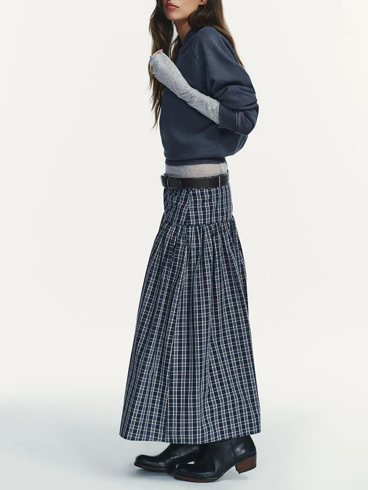 تنورة ميدي أنيقة وحلوة مع حزام بتصميم مربعات، إصدار جديد لشتاء 2025، أزياء نسائية تقليدية صينية للمسرح #5