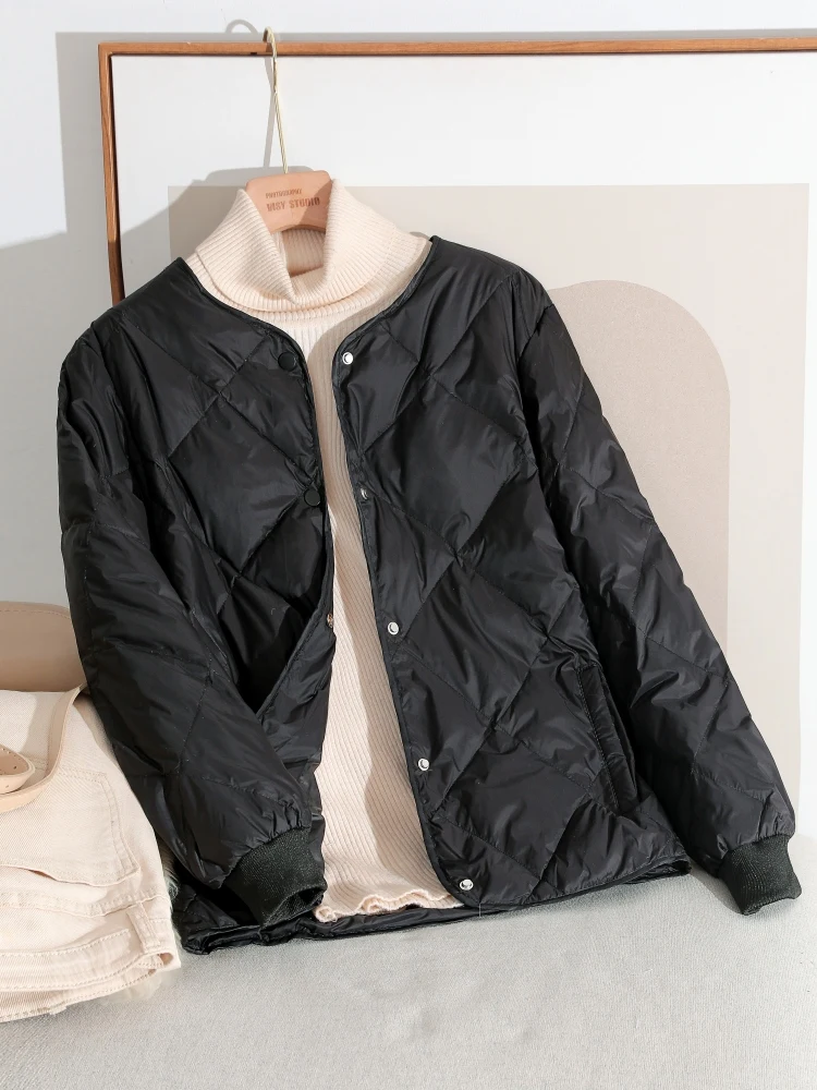 Thin Down Jacket Women's Short Cotton Coat 2025 New Korean Style Fashion Baseball Jacket Single Breasted Autumn Winter Jacket