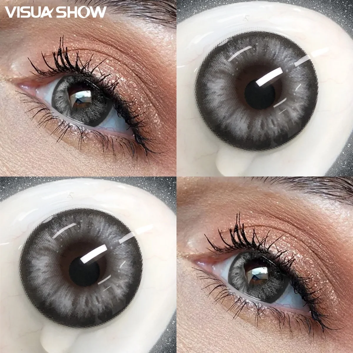 VISUASHOW 1 Paar graue Kontaktlinsen, kleine Pupille, halbjährlich verwendbare, farbige Kontaktlinsen zur Augenvergrößerung für Beauty, Cosplay und Make-up – Detail 10