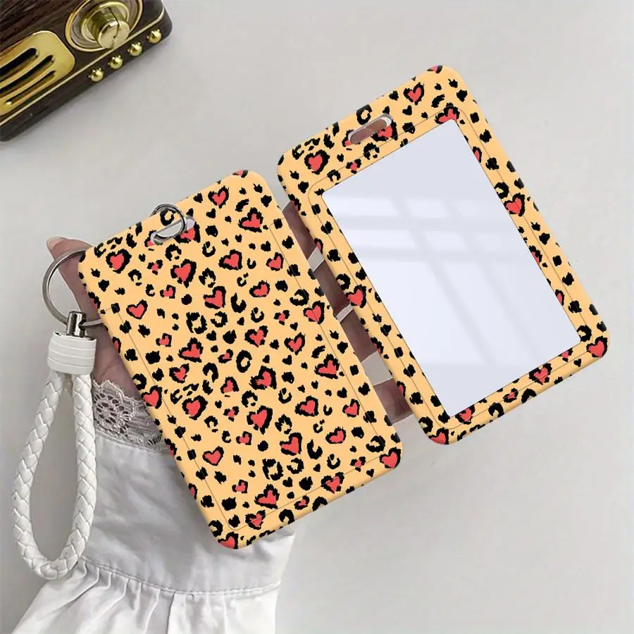 Heart Leopard Print 1Pc Card Holder Retractable Credit Card Holders Holders Child Bus with lanyard Badge Bank ID Cover Case