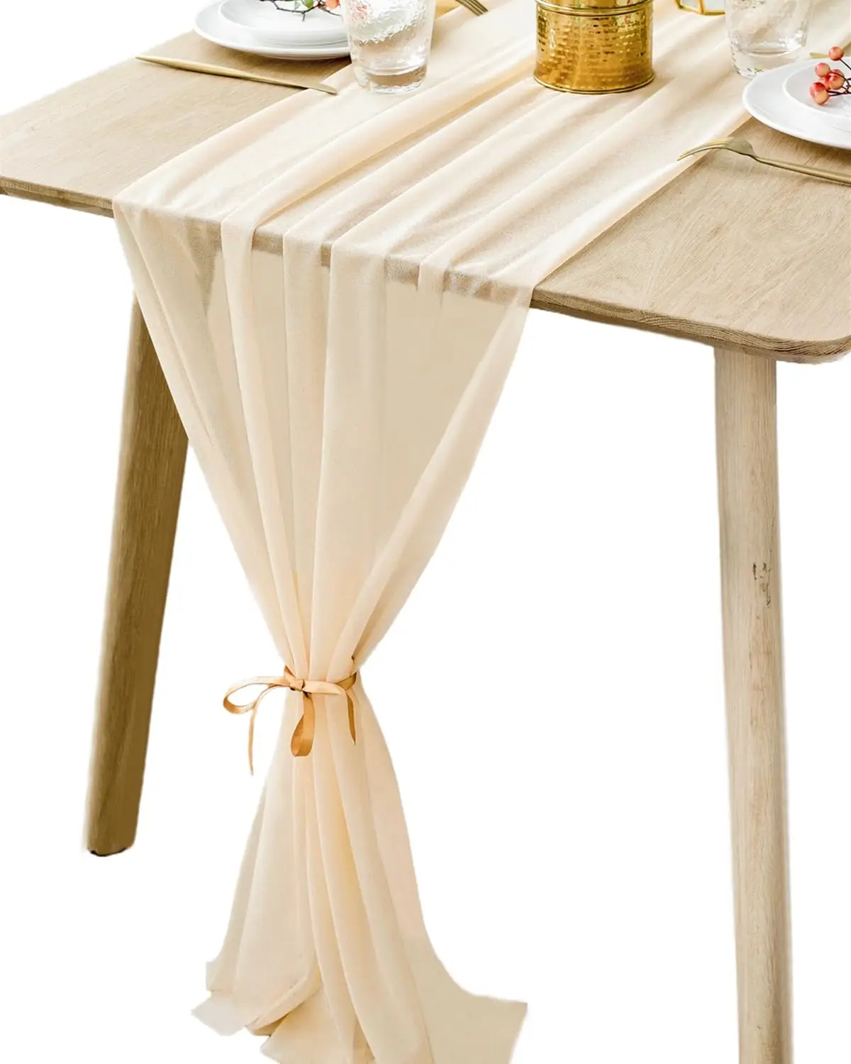 Hellgoldener Tischläufer, 30 x 170 Zoll, für Elfenbein, Hochzeit, rustikal, Boho, Hochzeit, Party, Brautparty, Dekoration, Geburtstagsparty, Tischdekoration
