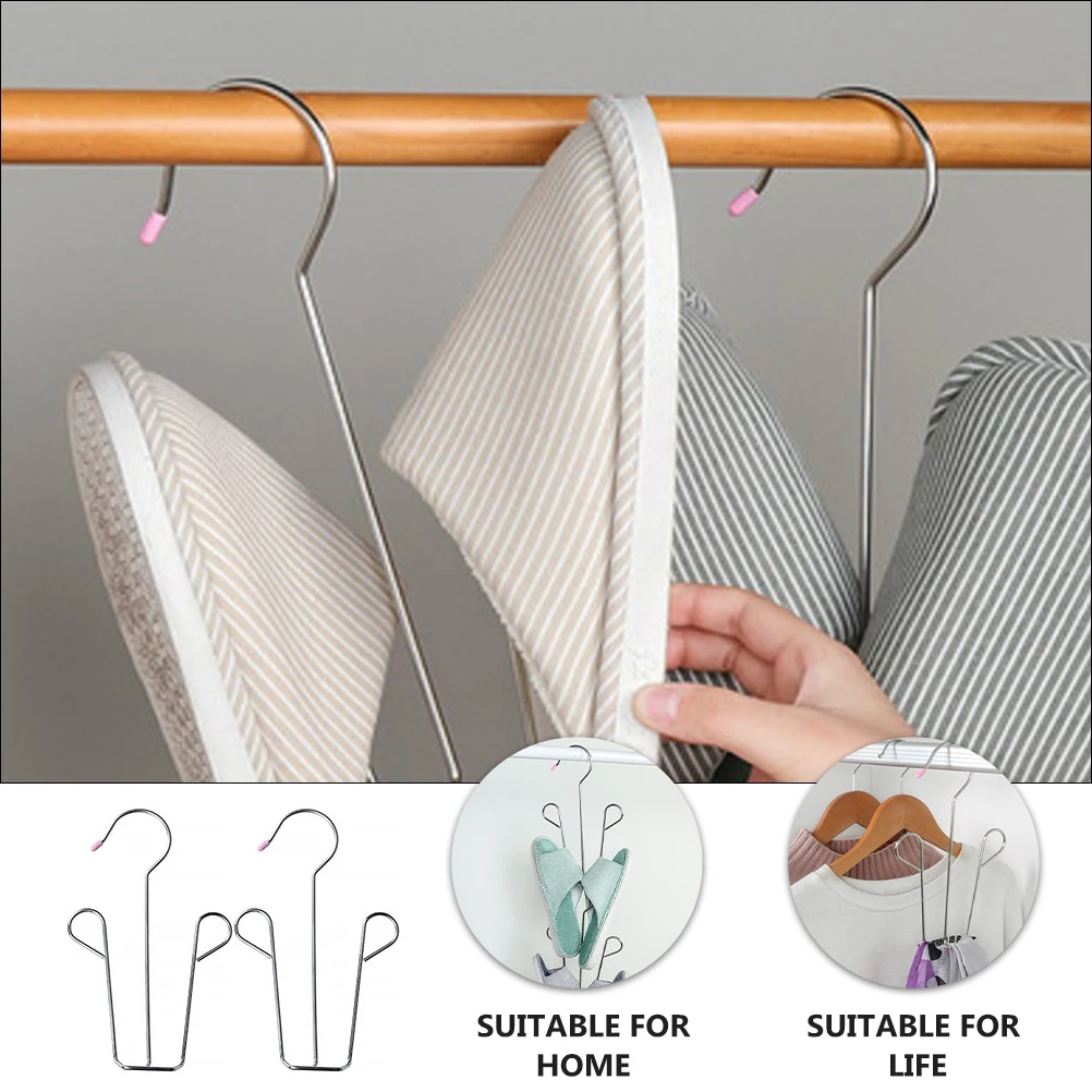 

2 Pcs Shoe Holder Windproof Rack Hanging Drying Hanger Coat Hangers Racks Silver