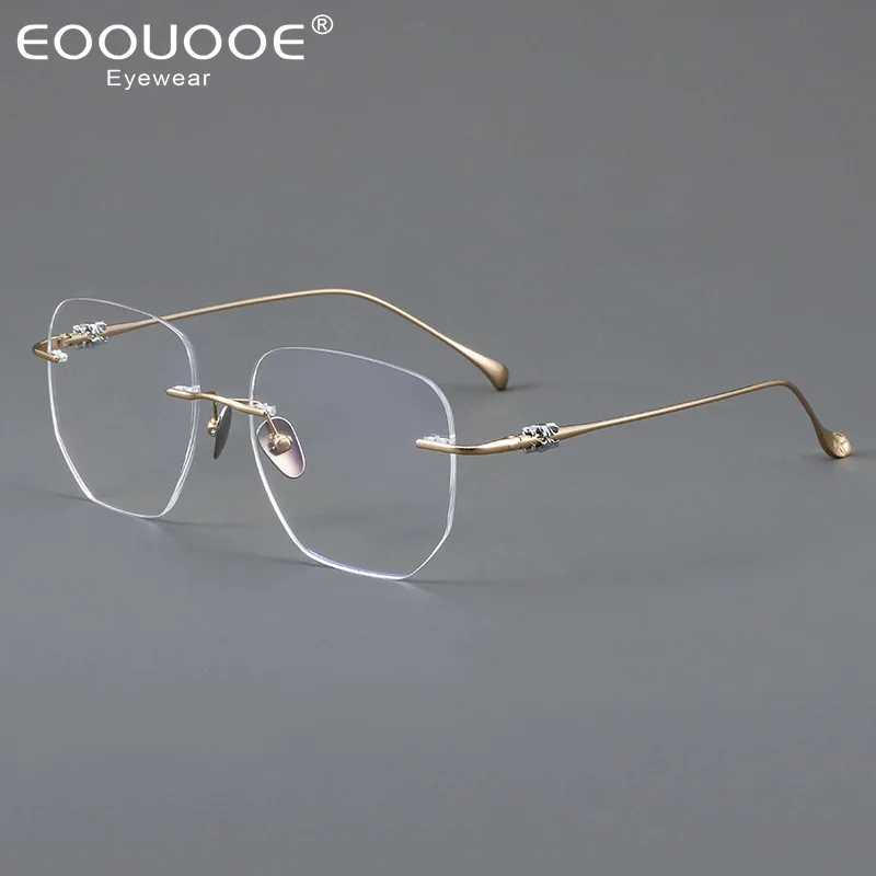 

Rimless Glasses Ultra Light Pure Titanium Eyeglass Fashion Polygon Spectacle Optical Prescription Eyeglasses Frames Man Woman