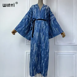 Kimono WINYI zrobić stary denimowy sweter damski długi płaszcz sukienka maxi elegancka impreza wakacyjna futerał do pływania sukienka